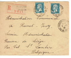 Tarifs Postaux Etranger Du 01-08-1926 (56) Pasteur N° 181 1,50 F. X 2 Lettre Recommanrdée 1er 02-10-1926 - 1922-26 Pasteur
