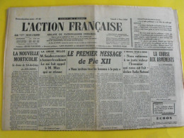 Journal L'Action Française Du 4 Mars 1939. Pape Pie XII Pacelli Pétain à Burgos Maurras Flandin - Autres & Non Classés