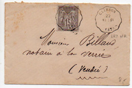 Convoyeur-Station 'Clisson LRY. NA' Sur Lettre De 1876 - Railway Post