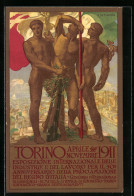 Künstler-AK Sign. A. De Karolis: Torino, Esposizione Internationale Delle Industrie 1911, Männer Mit Italienischer F  - Ausstellungen
