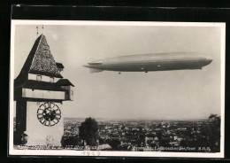 AK Graz, Zeppelin LZ 127 über Der Stadt, Uhrturm Im Vordergrund  - Andere & Zonder Classificatie