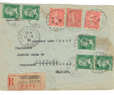 Tarifs Postaux Etranger Du 01-08-1926 (70) Pasteur N° 174 30 C. X 5 + Semeuse 50 C. X 3  Lettre Recommanrdée 1er 26-06-1 - 1922-26 Pasteur