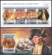 Hm1353 2018 Mozambique Tall Sailing Ships James Cook #9729-2+Bl1386 Mnh - Bateaux