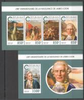 Hm1045 2018 Central Africa Tall Sailing Ships James Cook #8285-8+Bl1862 Mnh - Bateaux