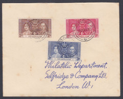 British Swaziland 1937 Used Cover To England, Coronation Of King George VI Stamps - Swasiland (...-1967)