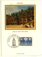 CP 1er Jour Sur Soie : PALAIS DE JUSTICE DE ROUEN - Cachet Daté 25 I 1975 Rouen - 384 - 1970-1979