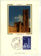 CP 1er Jour Sur Soie : CATHÉDRALE DE LODÈVE - Cachet Daté 13 XI 1976 Lodève - 388 - 1970-1979