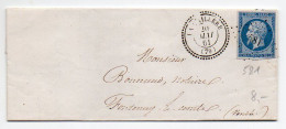 Napoléon N° 14 Sur Lettre De 1855 - Losange PC 581 Avec CaD Perlé De La Caillère (Vendée) - 1849-1876: Classic Period