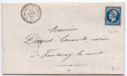 Napoléon N° 14 Sur Lettre De 1860 - Losange PC 3215 Avec CaD Perlé De St Michel En L'Herm (Vendée) - 1849-1876: Période Classique