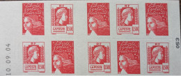 1512 Carnet Date 10.09.04 (053) Luquet Type II 5 TVP Rouge + 5 Marianne - Faciale 9.65€ - Modernes : 1959-...