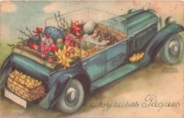 FETES - VOEUX - Joyeuses Pâques - Automobile Portant Des Poussins Et Des Fleurs - Carte Postale Ancienne - Easter