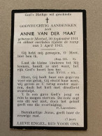 DP Oorlog GUERRE Annie Van Der Maat Mortsel Bombardement Te Oude God 5 April 1943 GESNEUVELD Antwerpen LUCHTAANVAL WOII - Imágenes Religiosas