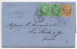 Napoléon N° 20 X2 + Cérès N° 59 Sur Lettre De 1872 - 1849-1876: Période Classique