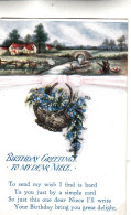 I65. Vintage Greetings Postcard. Niece. Countryside Scene And Basket Of Flowers. - Verjaardag