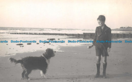 R127735 Old Postcard. Boy With Dog Near The Sea - World