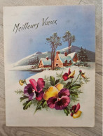 CPSM Meilleurs Voeux : Village De Montagne Sous La Neige, Pensées - Découpi - New Year