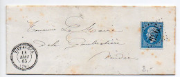 Napoléon N° 22 Sur Lettre De 1865 - Losange GC 3959 Avec CaD Perlé De Tiffauges (Vendée) - 1849-1876: Classic Period