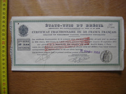 1934 ETATS UNIS Du BRESIL Certficat Fractionnaire De 50 Francs Francais - Other & Unclassified