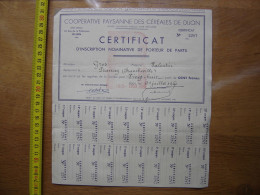 1950 COOPERATIVE PAYSANNE Des CEREALES De DIJON 20 Coupons Sur 20 Certificat - Autres & Non Classés