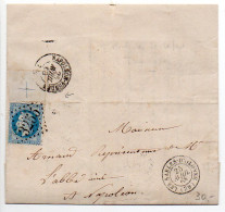 Napoléon N° 29 (Bord De Feuille Avec CROIX De REPERE) Sur Lettre De 1868 - 1849-1876: Période Classique