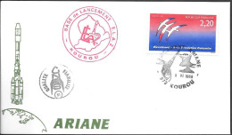 France Kourou Space Cover 1989. Ariane Launch. Satellite "DFS-Kopernikus 1" Japan "Superbird A" - Europe