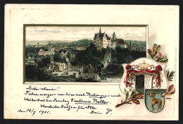 Passepartout-Lithographie Sigmaringen, Ortsansicht Aus Der Vogelschau Mit Wappen  - Other & Unclassified