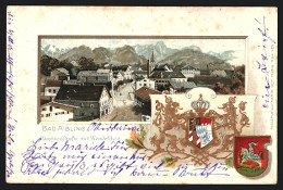 Passepartout-Lithographie Bad Aibling, Kirchzeilstrasse Mit Blick Zum Wendelstein, Wappen  - Autres & Non Classés