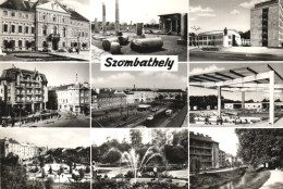 SZOMBATHELY, MULTIPLE VIEWS, ARCHITECTURE, CARS, PARK, FOUNTAIN, HUNGARY, POSTCARD - Hungría