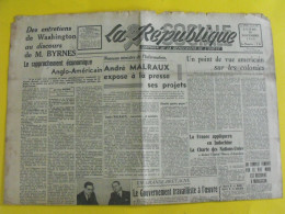 Journal La République Sociale Du 26 Novembre 1945. De Gaulle Malraux  Indochine Vie Minh Nuremberg Franco Grèce - Autres & Non Classés