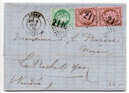 Cérès N° 53 + 54 X2 Sur Lettre De 1875 - 1849-1876: Période Classique