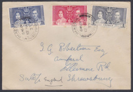 British Cyprus 1937 Used FDC To England, Coronation Of King George VI Stamps, First Day Cover - Cipro (...-1960)