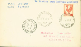 Cachets : 1er Service Sans Surtaxe Aérienne + Par Avion Sans Surtaxe CAD Constantine 10 9 1945 YT N°220 Coq Algérie - Airmail