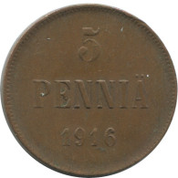 5 PENNIA 1916 FINLAND Coin RUSSIA EMPIRE #AB248.5.U.A - Finlandia