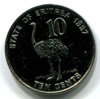 10 CENTS 1997 ERITREA UNC Bird Ostrich Münze #W11348.D.A - Eritrea
