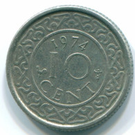 10 CENTS 1974 SURINAME NÉERLANDAIS NETHERLANDS Nickel Colonial Pièce #S13282.F.A - Suriname 1975 - ...