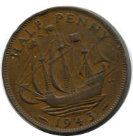 HALF PENNY 1943 UK GRANDE-BRETAGNE GREAT BRITAIN Pièce #AZ670.F.A - C. 1/2 Penny