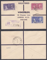 British Gilbert & Ellice Islands 1937 Used Registered Cover To England, Coronation Of King George VI Stamps - Isla Sta Helena