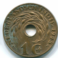 1 CENT 1945 P NETHERLANDS EAST INDIES INDONESIA Bronze Colonial Coin #S10375.U.A - Niederländisch-Indien