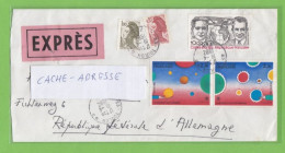 LETTRE PAR EXPRESS DE TOULON, AVEC TIMBRES "MARIANNE/COSTES + LE BRIX/LA POSTE ET LES TECHNIQUES", POUR KREIENSEN,ALLEMA - Covers & Documents