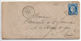 Cérès N° 60 Sur Lettre De 1872 - Losange GC 679 Avec CaD Perlé De Le Busseau (Vendée) - 1849-1876: Classic Period