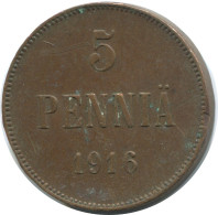 5 PENNIA 1916 FINLAND Coin RUSSIA EMPIRE #AB261.5.U.A - Finland