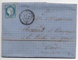 Cérès N° 60 Sur Lettre De 1872 - Losange GC 1152 Avec CaD Perlé De La Couarde (Charente) - 1849-1876: Période Classique