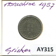 1 DRACHMA 1957 GREECE Coin #AY315.U.A - Grecia