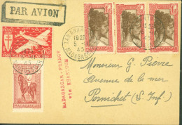 Madagascar Par Avion Cachet Madagascar France Via Khartoum CAD Tananarive 5 11 45 YT N°176A 185 + Poste Aérienne 56 - Luchtpost