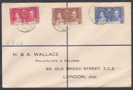 British Antigua 1937 Used Cover To England, Coronation Of King George VI Stamps - 1858-1960 Crown Colony
