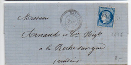 Cérès N° 60 Sur Lettre De 1872 - Losange GC 4436 Avec CaD Perlé De Nalliers (Vendée) - 1849-1876: Periodo Classico