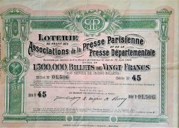 Loterie Au Profit Des Associations De La Presse Parisienne Et De La Presse Départementale - Paris - 1905 - 20 Francs - Petrolio