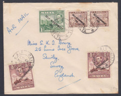 British Malta 1948 Used Airmail Cover To England, King George VI, Self Government Overprint, Harbour, Palace, HMS Fort - Malte (...-1964)