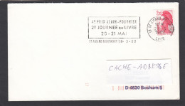 LETTRE DE ST AMAND MONTROND AVEC FLAMME "4E PRIX ALAIN FOURNIER, 2E JOURNEE DU LIVRE 20-21 MAI" ET TIMBRE ROULETTE 2379. - Storia Postale