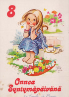 HAPPY BIRTHDAY 8 Year Old GIRL CHILDREN Vintage Postal CPSM #PBT906.A - Verjaardag